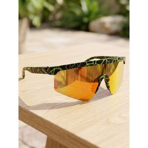 Panama Jack x Foster Grant Retro Neon Green Crackle Shield Sunglasses